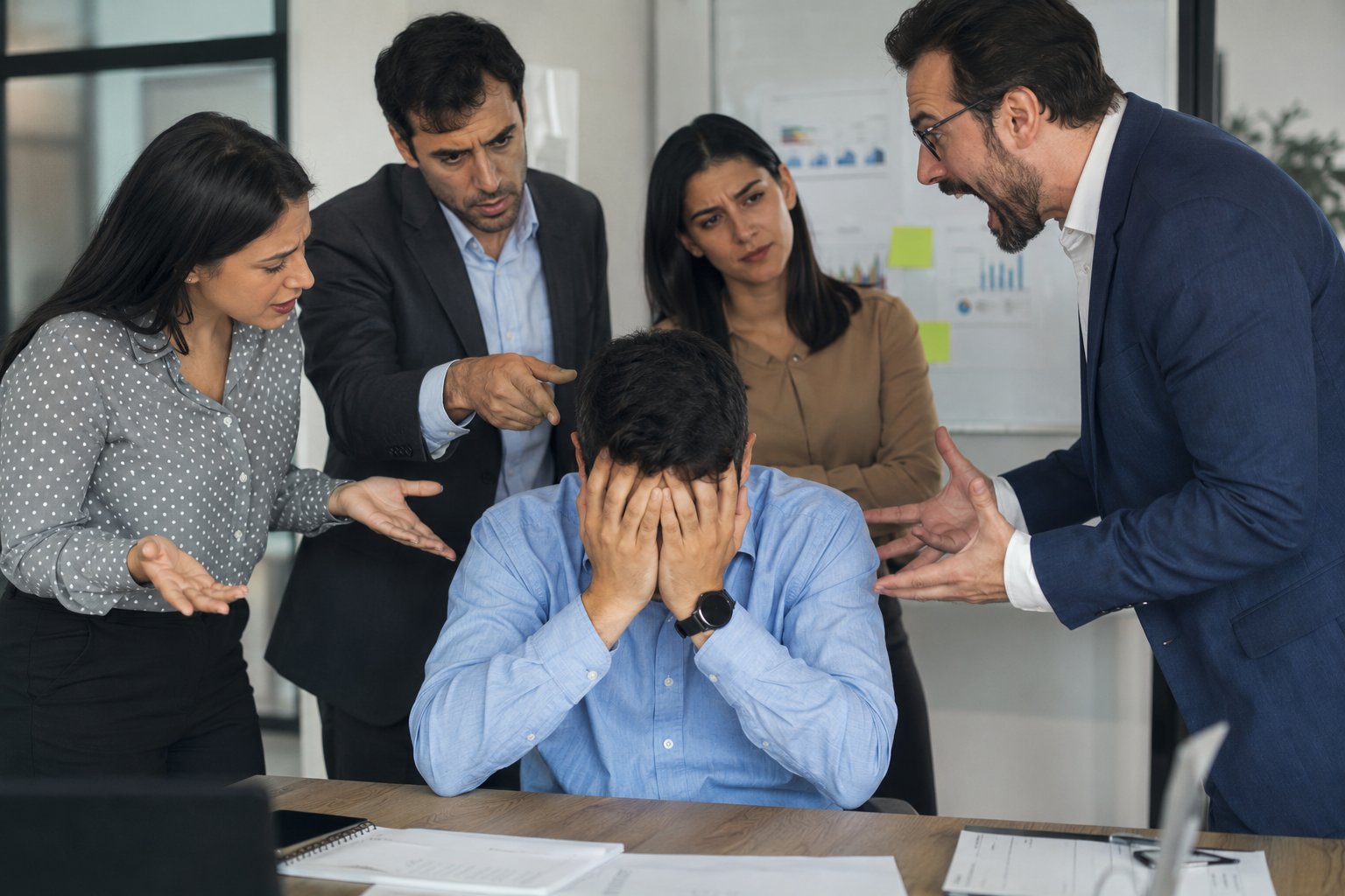 Trabalhadora em ambiente corporativo de tensão — assédio moral e dano moral